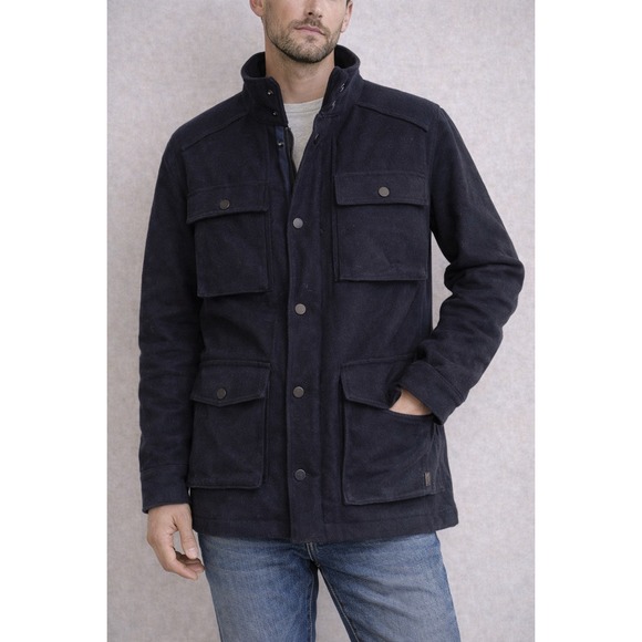 Ben Sherman Mens Navy Blue Wool Blend Field Jacket Military Utility Coat Large